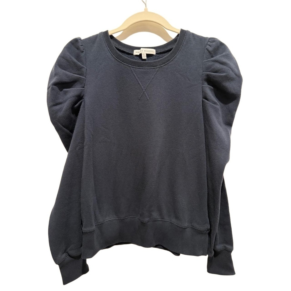 Rebecca Minkoff Womens Dark Blue Puffed Sleeve Crew Neck Sweatshirt size small